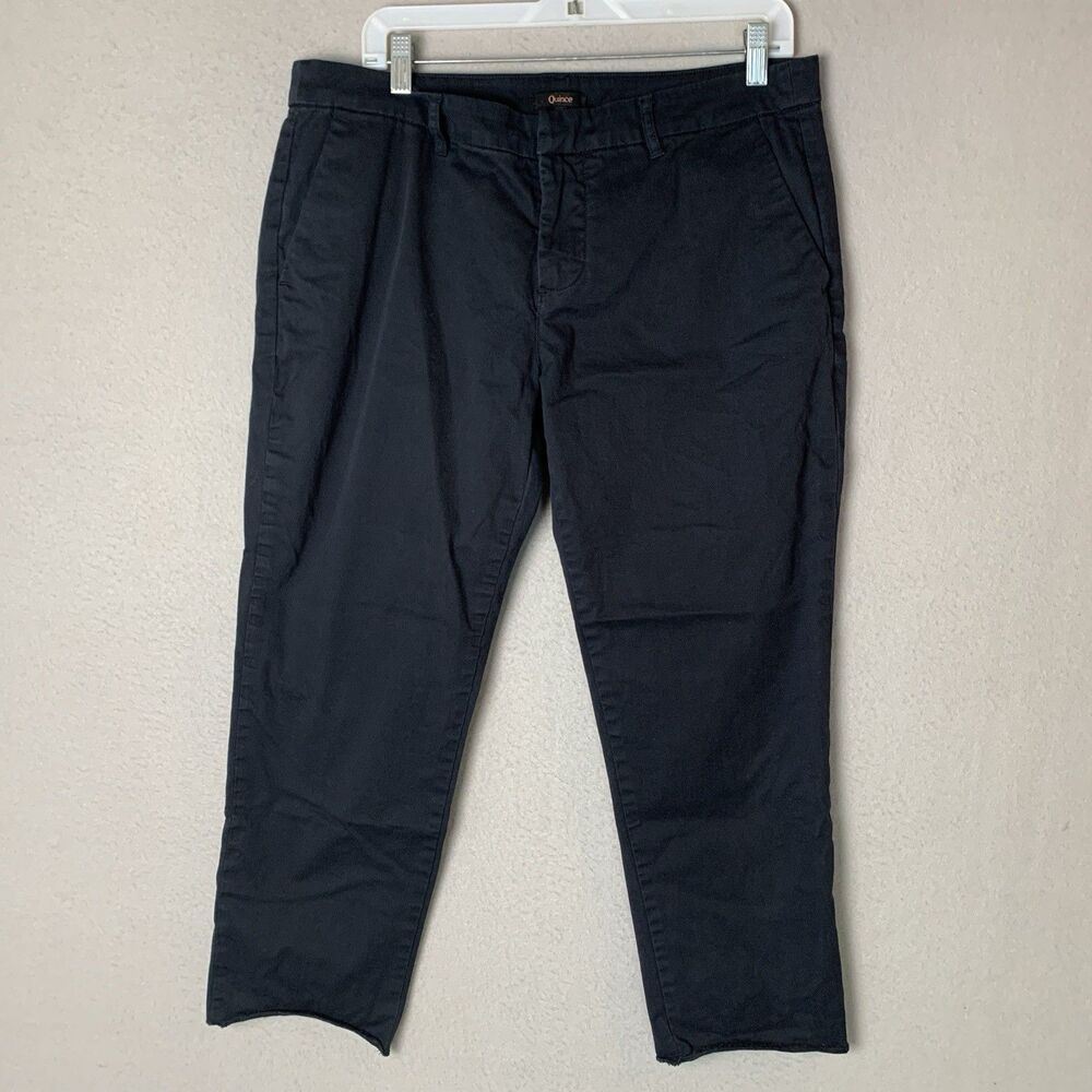 Quince Pants Women 14 Black Chino Preppy Secretary Quiet Luxury Raw Hem